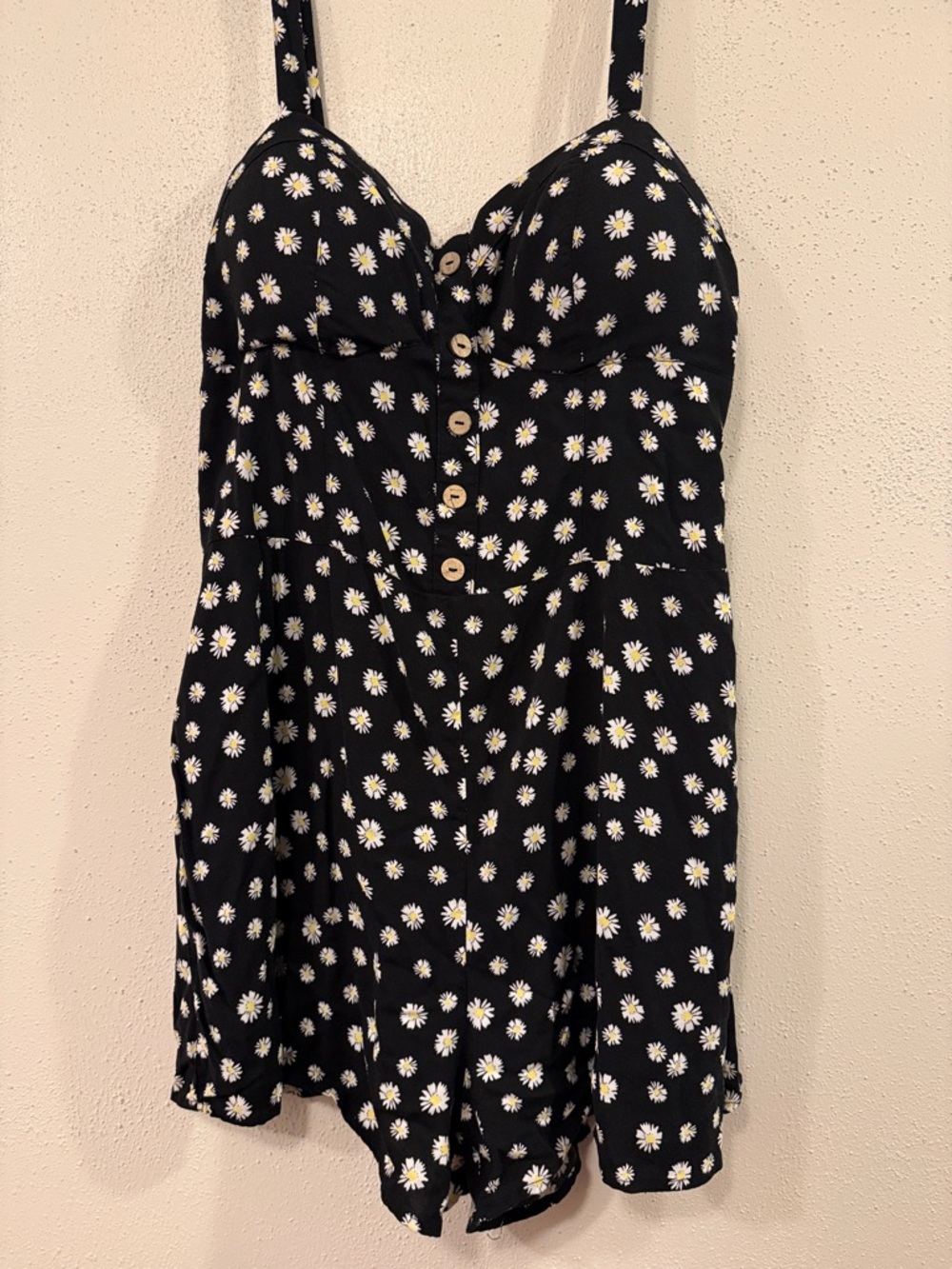 Black Daisy Print Button-Front Romper